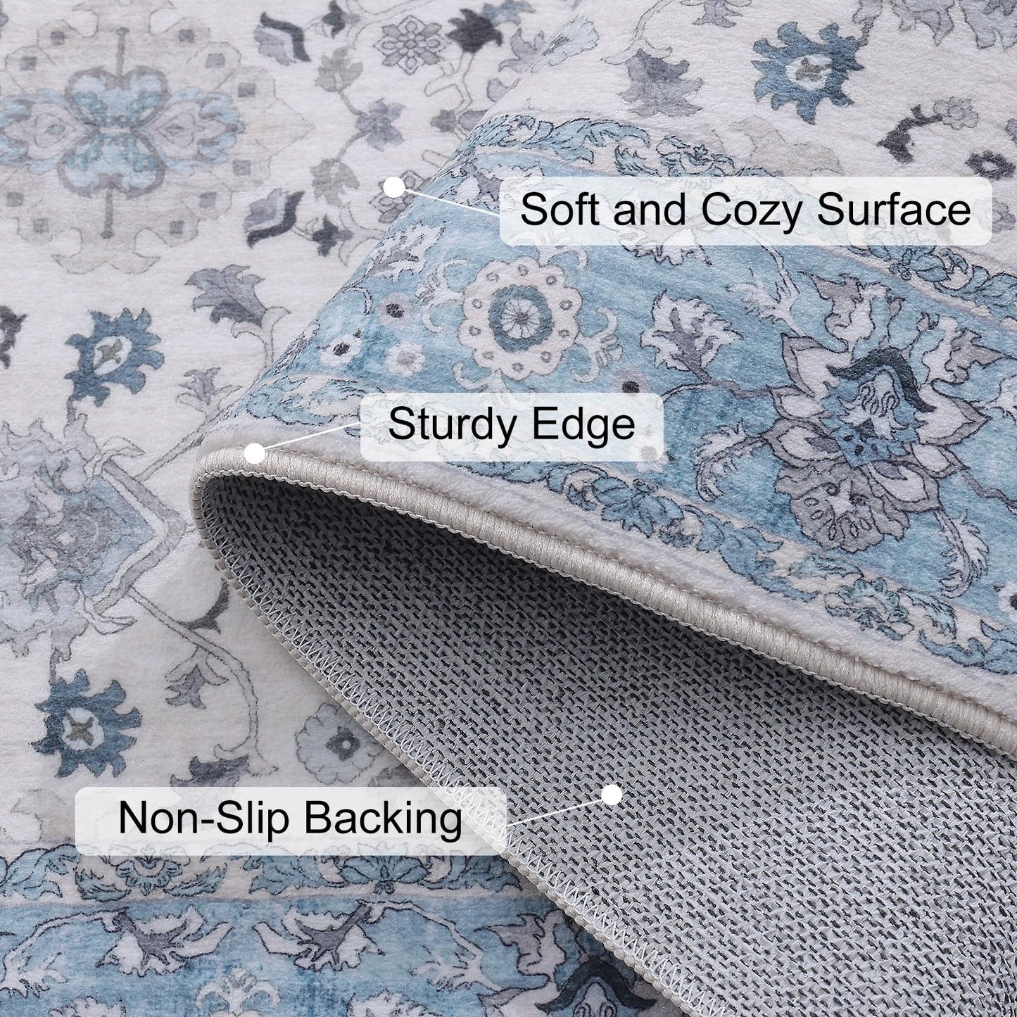 Vanmoos 2x3 Washable Area Rug – Soft, Non-Slip Entrance Rug, Durable Indoor Door mat, Floor Carpet for High-Traffic Areas, Entryway, Kitchen, and Bedside, Cozy Elegance/Blue