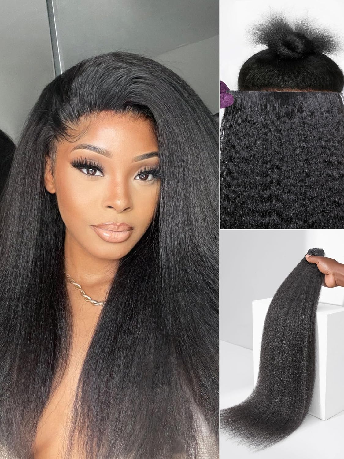 Invisible Yaki Straight Clip-In Hair Extensions - Real Human Hair, 18 Inch, 220g, 12 Pcs for Daily & Special Occasions