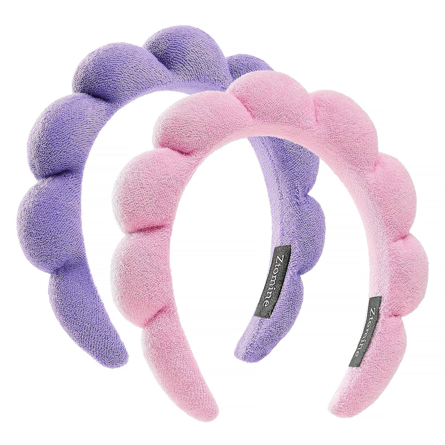 Spa Headbands for Face Washing | Soft Cotton Terry Cloth Set of 2 - Pink & Blue