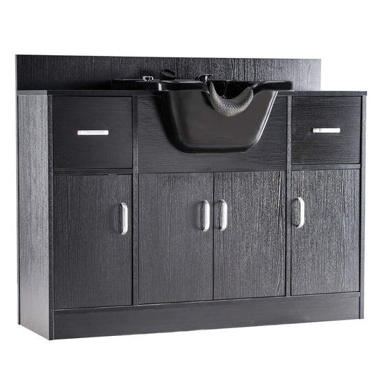 BarberPub Multi-Functional Backwash Sink Station with Shampoo Bowl for Hair Stylist, Salon Spa Beauty Cabinet with Faucet Sprayer, Barber Storage Equipment 45.3" x 14.1'' x 36.4" 7139