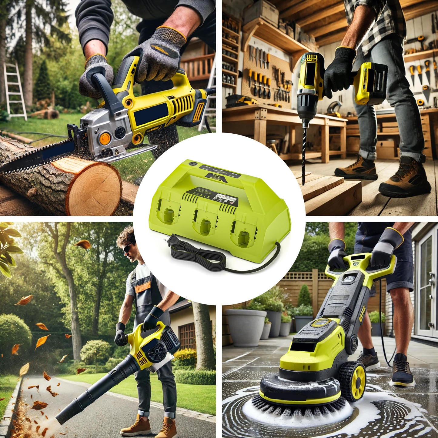 YJITO Upgraded 6-Port Fast Charger for Ryobi 18V Lithium-Ion Batteries, Compatible with Ryobi 18V ONE+ Battery Systems, Replacement for P135 Charger (6-Pack Charging Station)