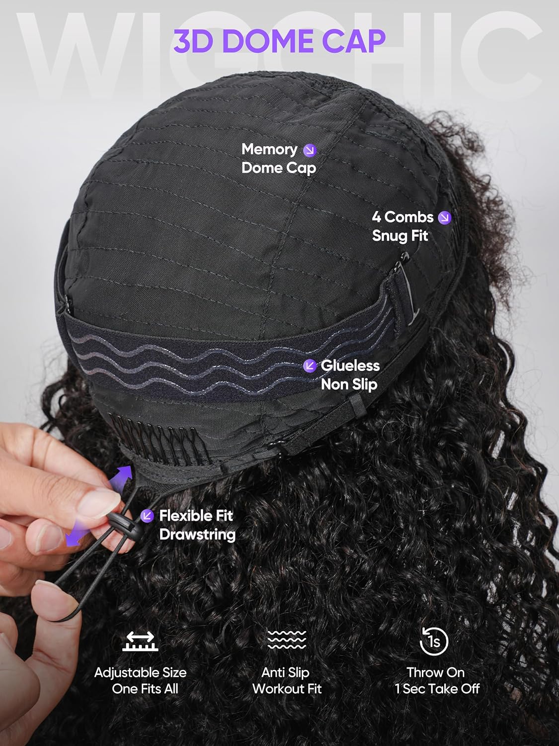 Kinky Curly Half Wig - Virgin Human Hair 1B | Glueless Drawstring | 22" True Length for Active Wear