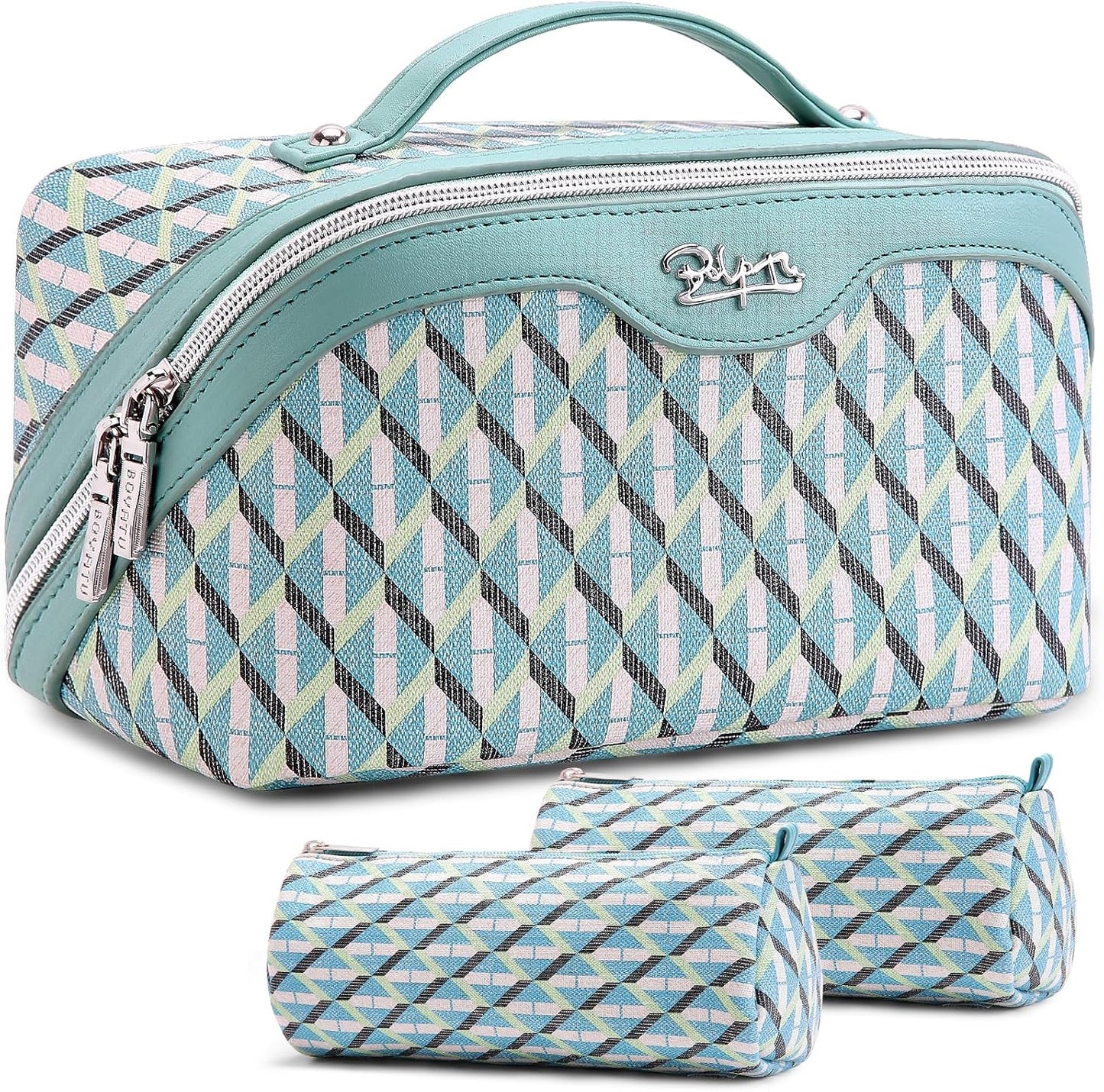 Travel Makeup Bag Organizer Set - 3 Pcs Waterproof Vegan Leather Cosmetic Bags for Women | Black