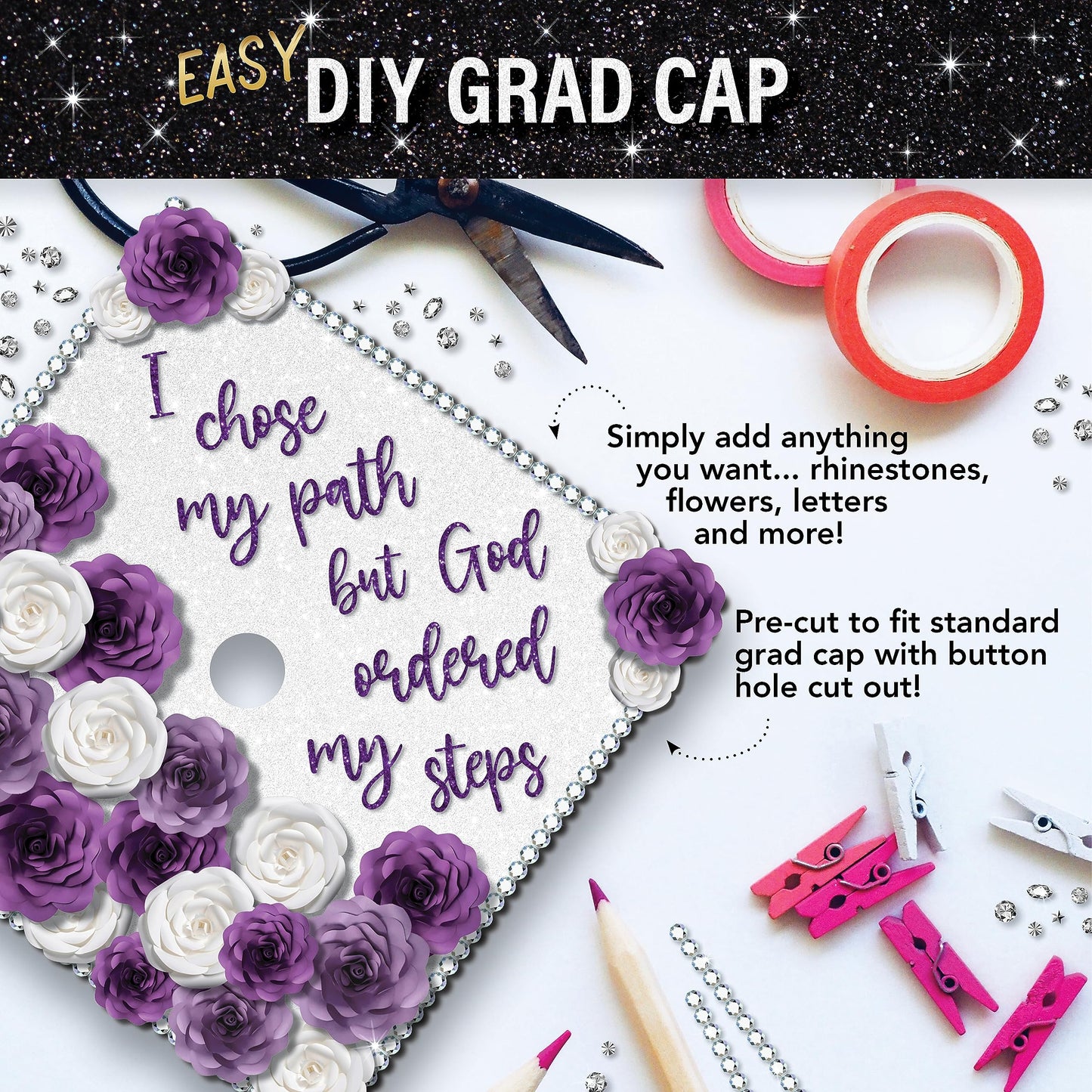 Glitter Heavyweight Premium Construction Paper for Grad Caps, 5 Sheets, DIY Grad Cap Decorations (White)