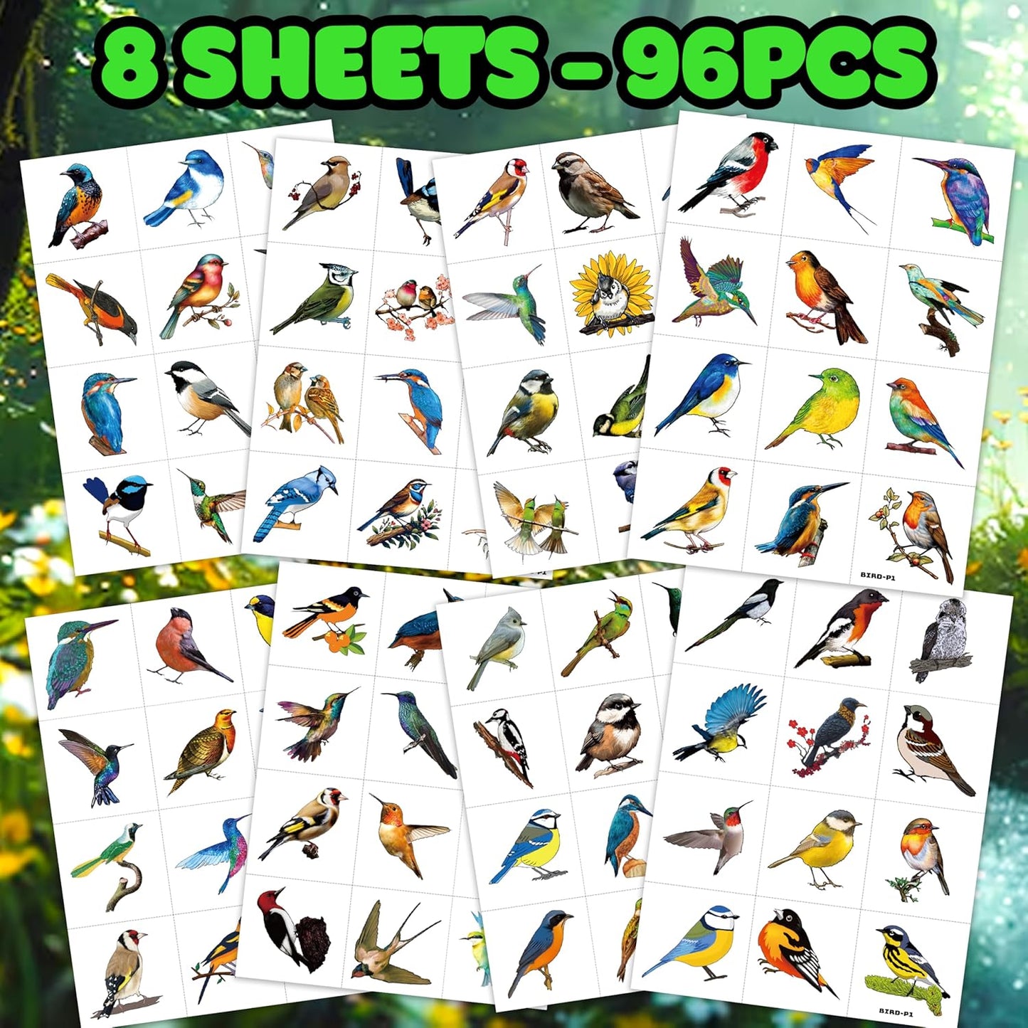 Small Rainforest Bird Temporary Tattoos - 96 PCS Birthday Party Favors | Hummingbird Decor for Kids