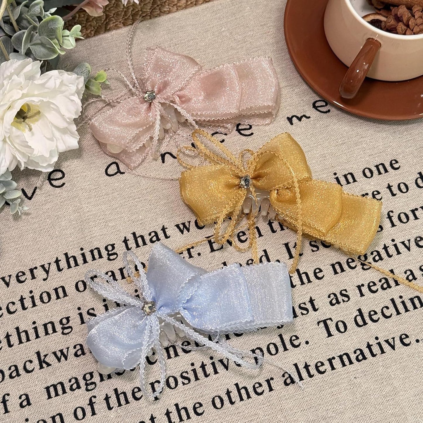 Banana Clips for Women - Cute Satin Polka Dot Hair Bow Claw Clips | Perfect for Thick & Thin Hair - Seersucker Yellow