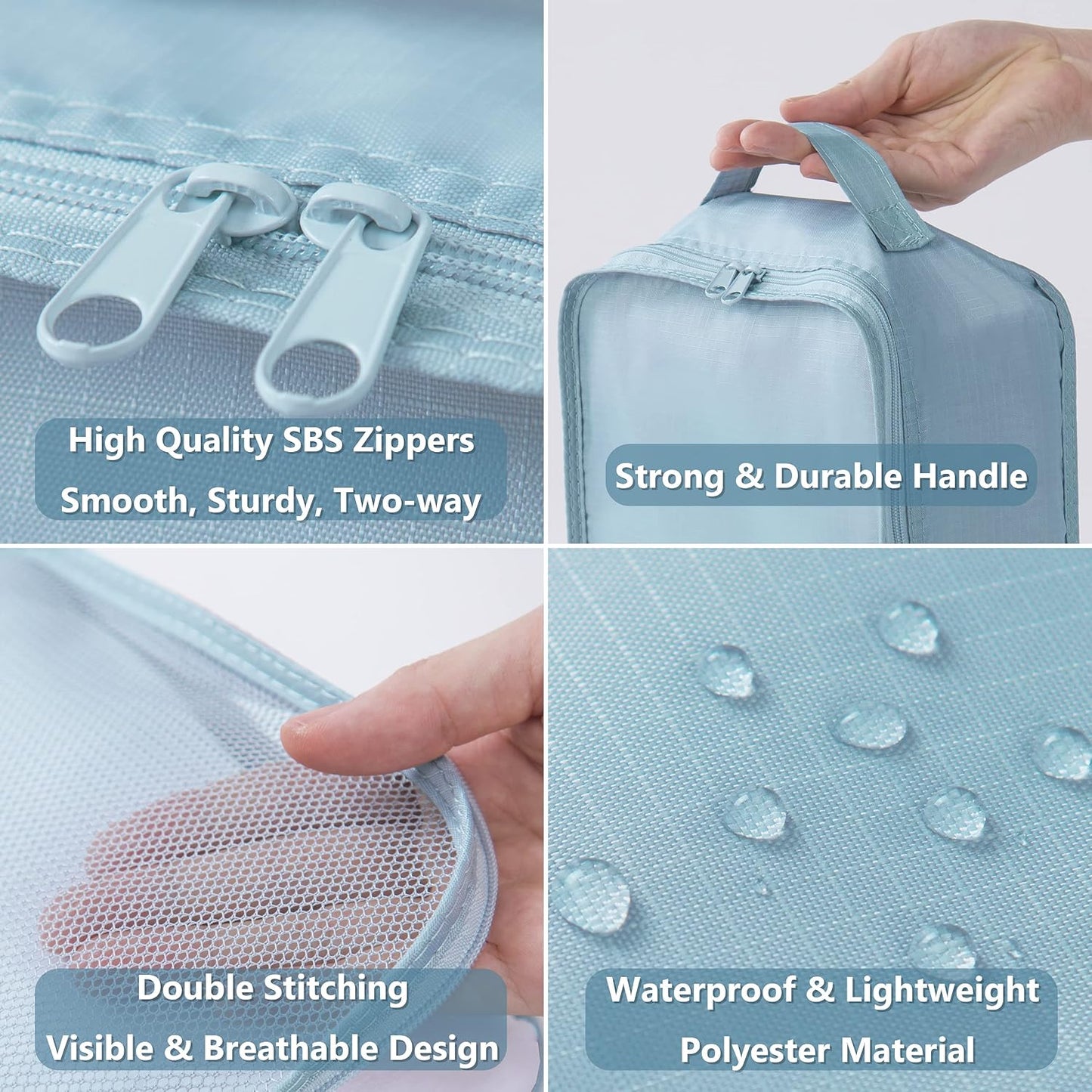 7-Piece Packing Cubes Set - Travel Organizers with Shoe & Toiletry Bag | Sky Blue