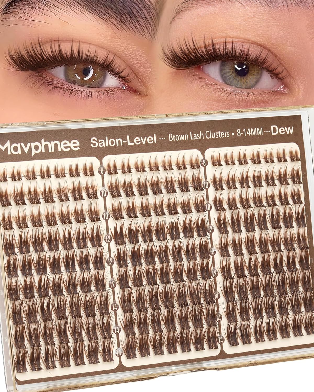 Brown Lash Clusters - Wispy Wet Set Eyelash Extensions 8-14MM | Soft Brown Band, 189Pcs Individual Lashes