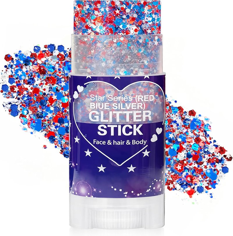 Patriotic Hair Glitter Stick - Red, White & Blue Face & Body Glitter for 4th of July | Waterproof Makeup for Independence Day Celebrations