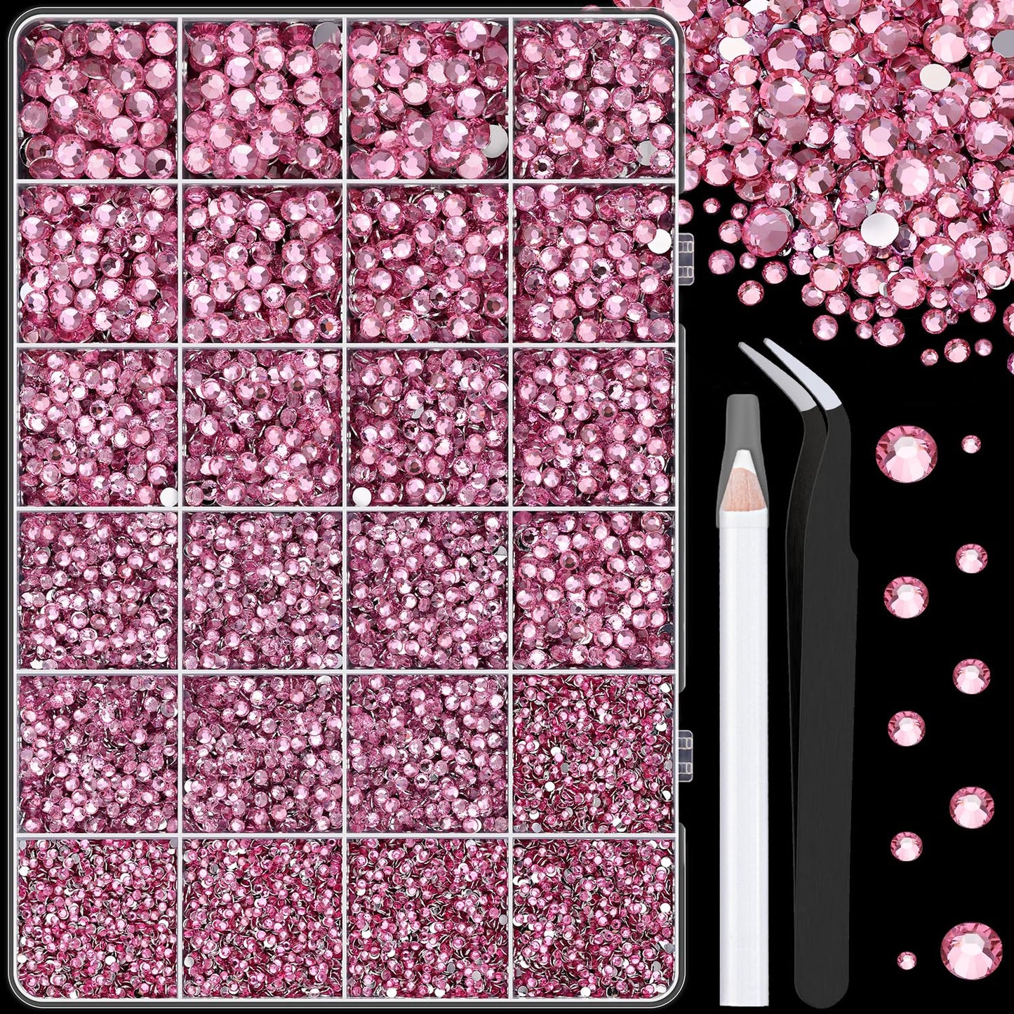 32000 Pcs Black Rhinestones - Flatback Resin Gems for Bedazzling | Jewelry Glue & Tweezers Included