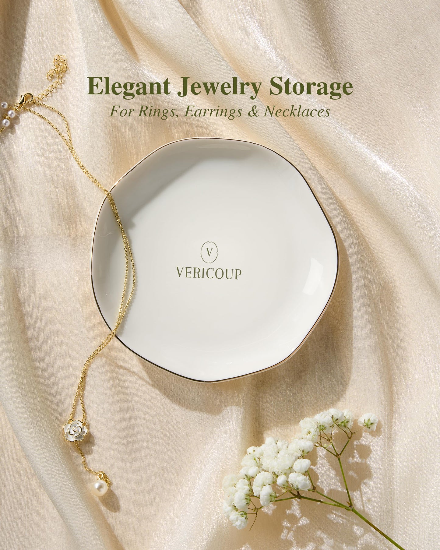 Vericoup Jewelry Tray, White Ceramic Ring Dish, 4.5 Inch