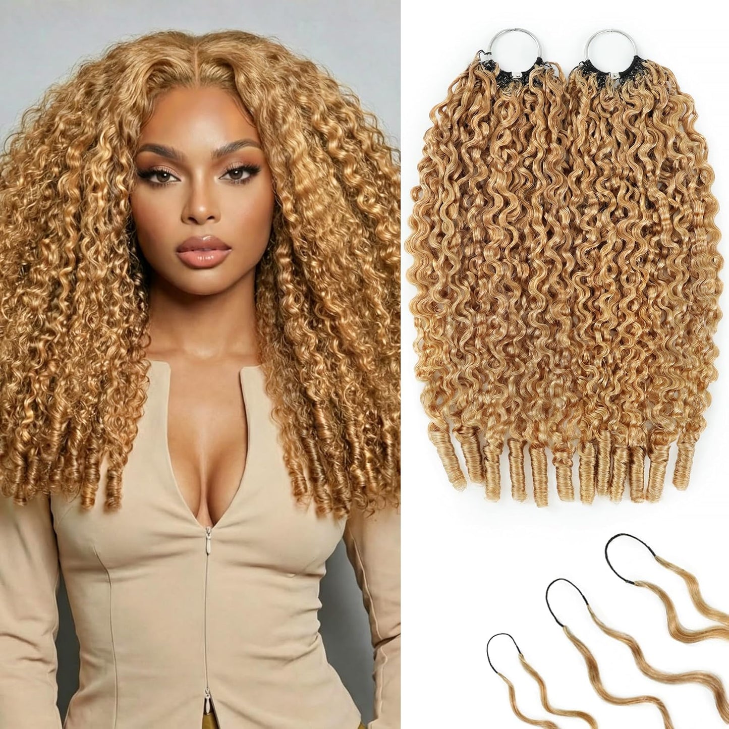 Honey Blonde Human Crochet Hair - 16 Inch Burmese Curly Extensions | 120g Pre-Separated for Black Women