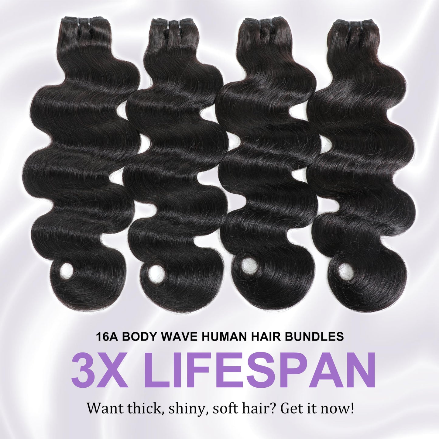 16A Body Wave Bundles Human Hair, 20 22 24 Inch 3Pcs Raw Bundles Human Hair Extensions, Direction Cuticles, Unprocessed Virgin Real Human Hair, Retains Silky Soft and Thick 3X Longer Lifespan,Reusable