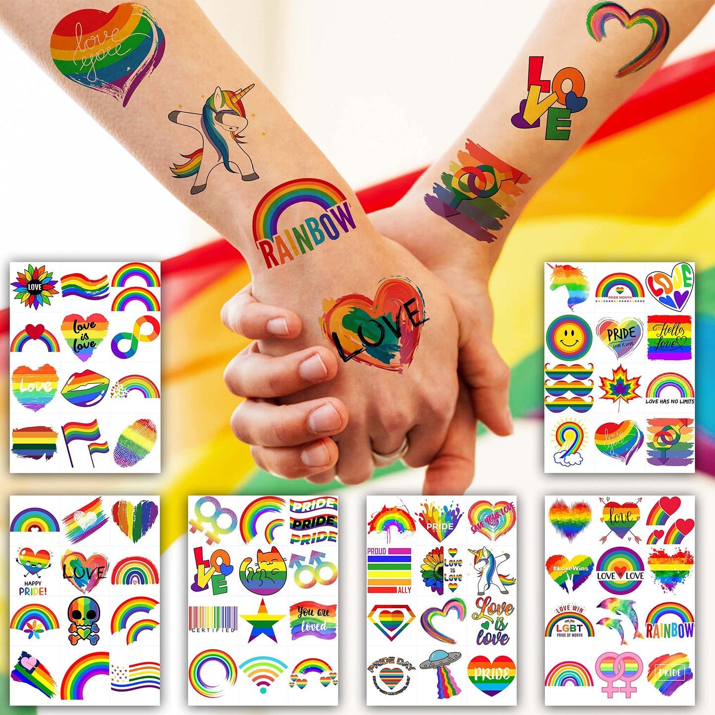 72 PCS Pride Tattoos, Rainbow Temporary Tattoos For Men Women Adults, LGBT Pride Face Tattoos Temporary, LGBTQ Flag Stripes Rainbow Body Stickers, LGBT Gay Pride Accessories Parade Celebrations Party