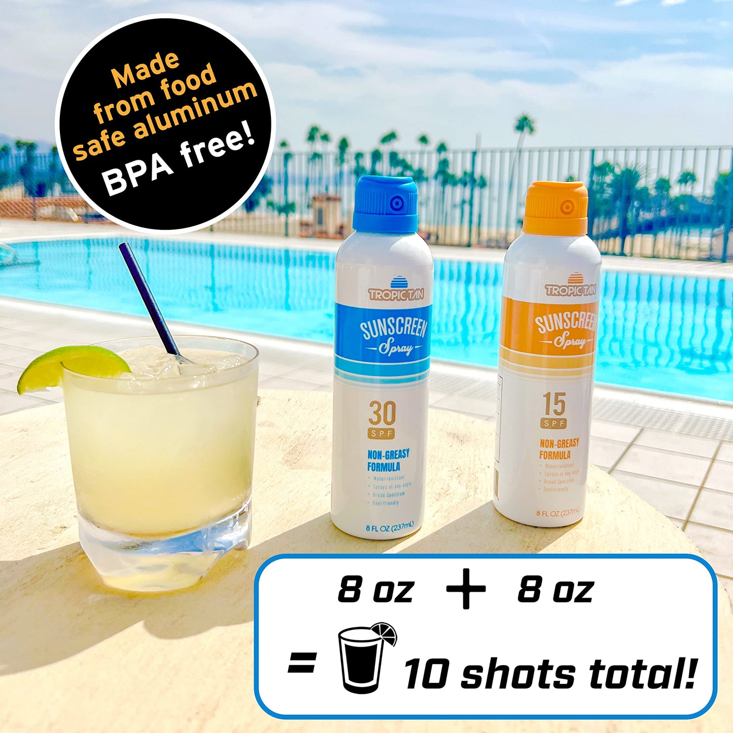 GoPong Aluminum Spray Bottle Sunscreen Flask 2 Pack (16 oz Total) - Hidden Alcohol Travel Flasks – Secret Liquor Containers for Beaches, Cruises, and Sports Events – Includes Funnel & Spout