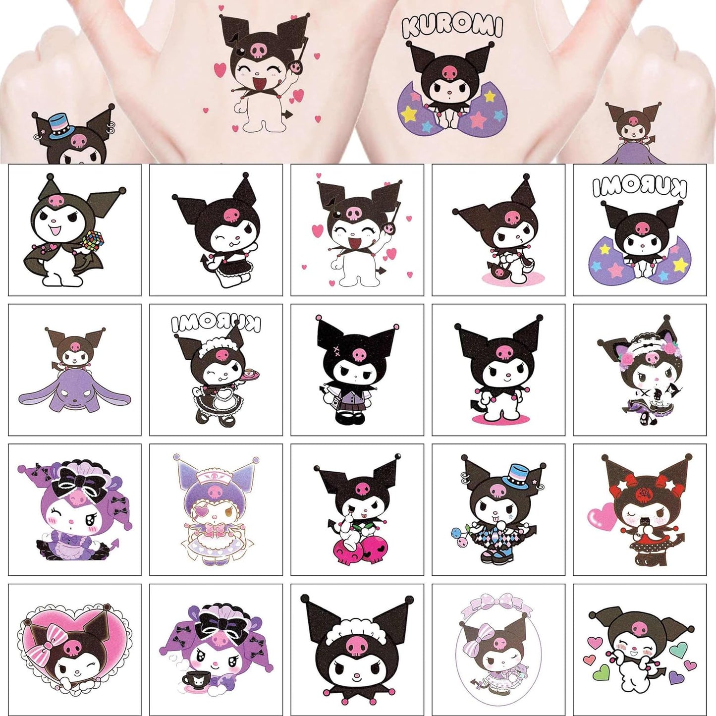 Kuromi Temporary Tattoos - 20 Pcs Cool Stickers for Teens | Birthday Party Favors & Decorations