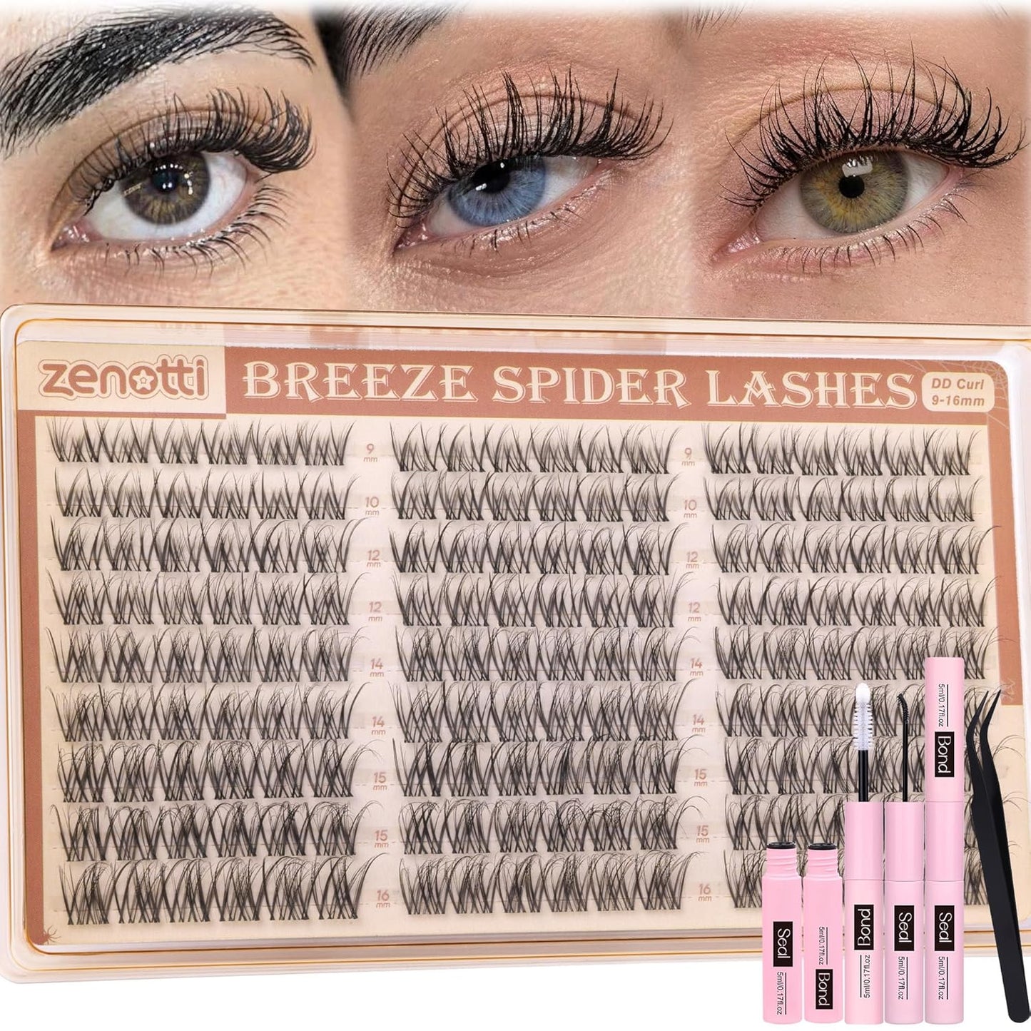 Breeze Spider Lash Clusters - Wispy DD Curl Eyelash Extensions | 10-16mm, 144PCS for Natural Daily Wear