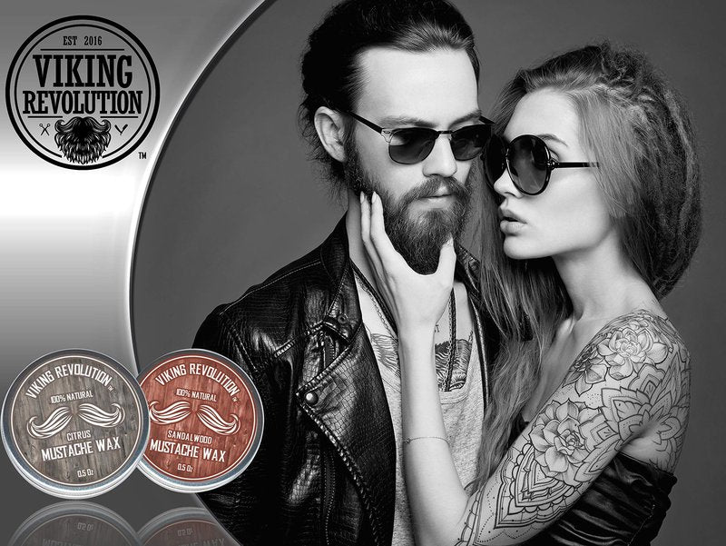Viking Revolution Mustache Wax 4 Variety Pack - Beard & Moustache Wax for Men - Strong Hold Helps Train Tame & Style- Sandalwood, Clary Sage, Cedar Pine, Bay Rum Styles