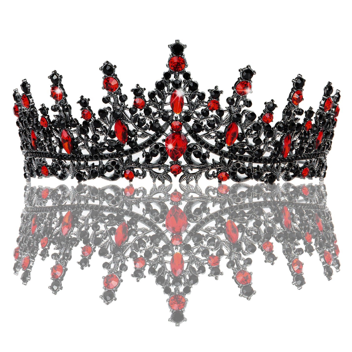 Gold Crown for Women Crystal Princess Tiaras Rhinestone Queen Headband Wedding Bridal Hair Accessories Birthday Prom Pageant Party Coming of Age Ceremony Photo Props (Black&Red2)