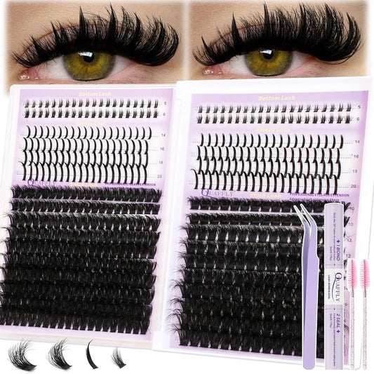 DIY Lash Extension Kit - 100D & 150D Volume Lash Clusters with Spikes | Wispy Bottom Lashes, Bond & Seal, Easy Application