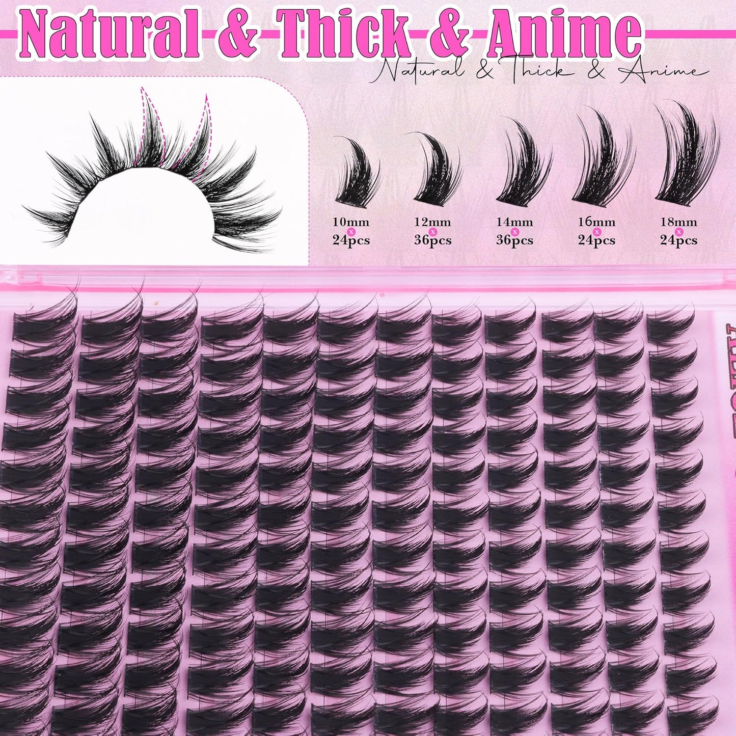 Manga Lash Clusters - Wispy Anime Eyelash Extensions for DIY Beauty | 144pcs, 10-18mm Curly