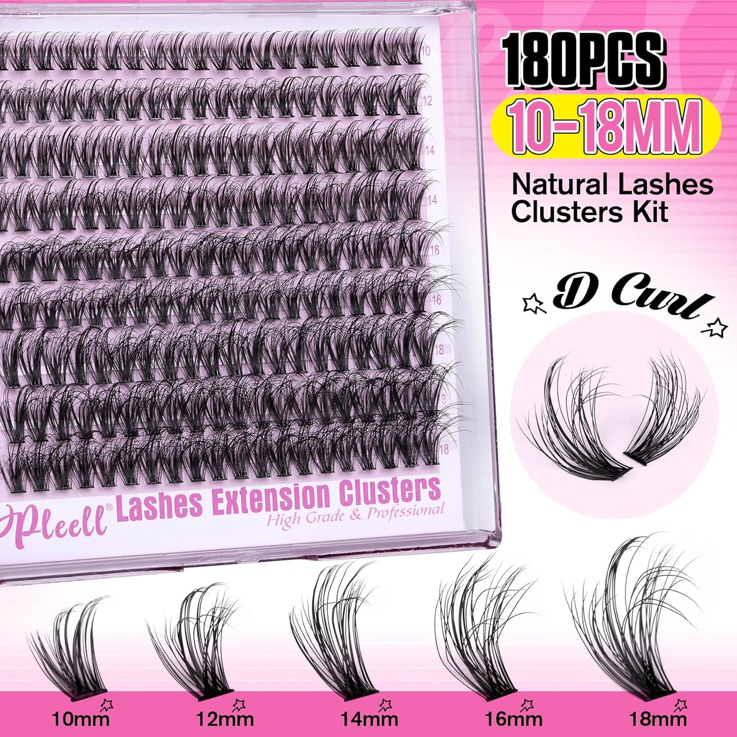 Fluffy Lash Extension Kit - 180PCS Wispy Natural Lash Clusters 10-18MM | Includes Bond, Remover & Applicator