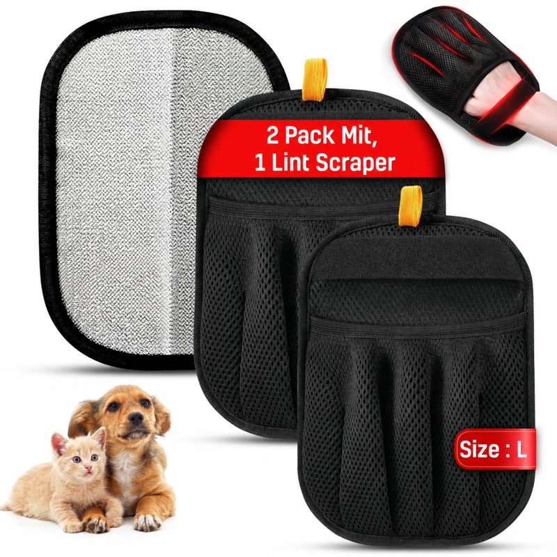 3pcs Large Pet Hair Removal Gloves for Cats | Electrostatic Magic Brush for Clothes, Beds, Sofa, Carpets | Fur Hero | Thickened Newly Upgraded | Fur Remover Mitt for Dogs, 2 Gloves + 1 Lint Scraper