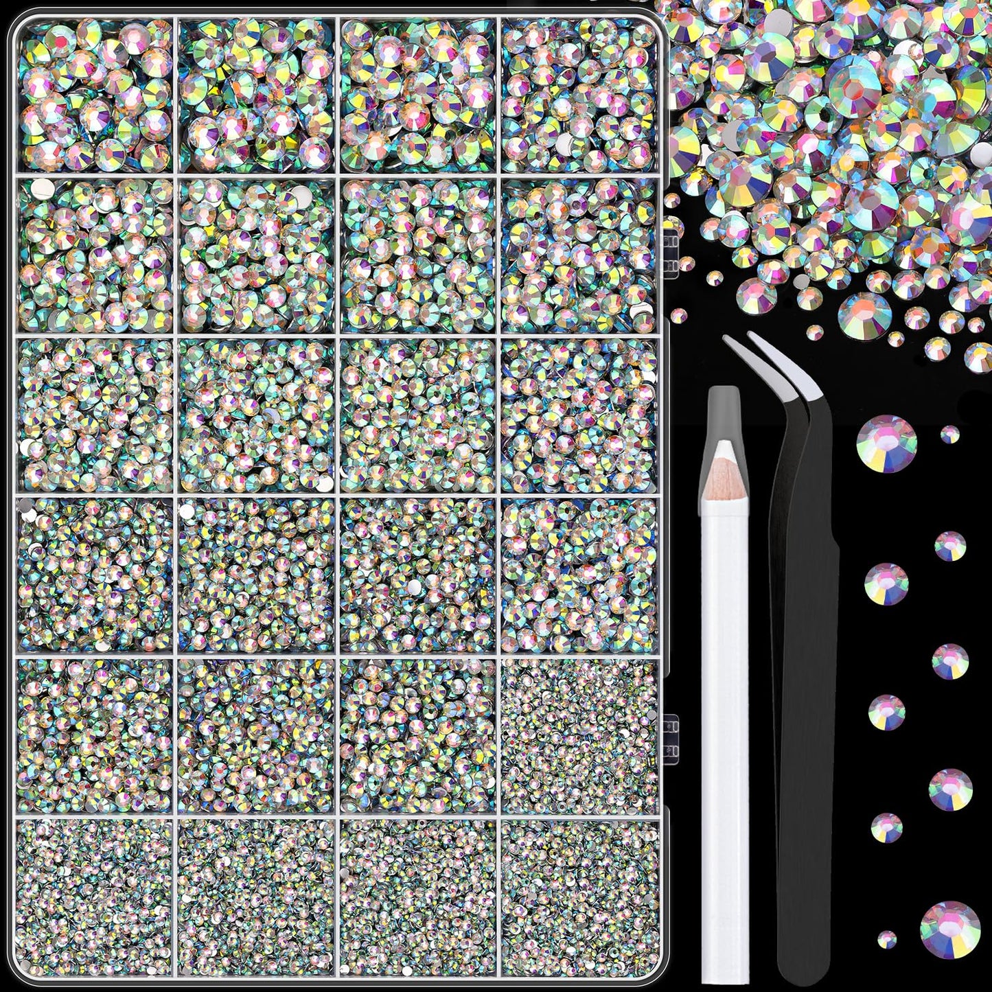 Resin Rhinestones - 32000 Pcs Flatback Gems for Bedazzling | Silver Clear Crystal Kit with 3 Pcs B7000 Glue for Nail Art & Crafts