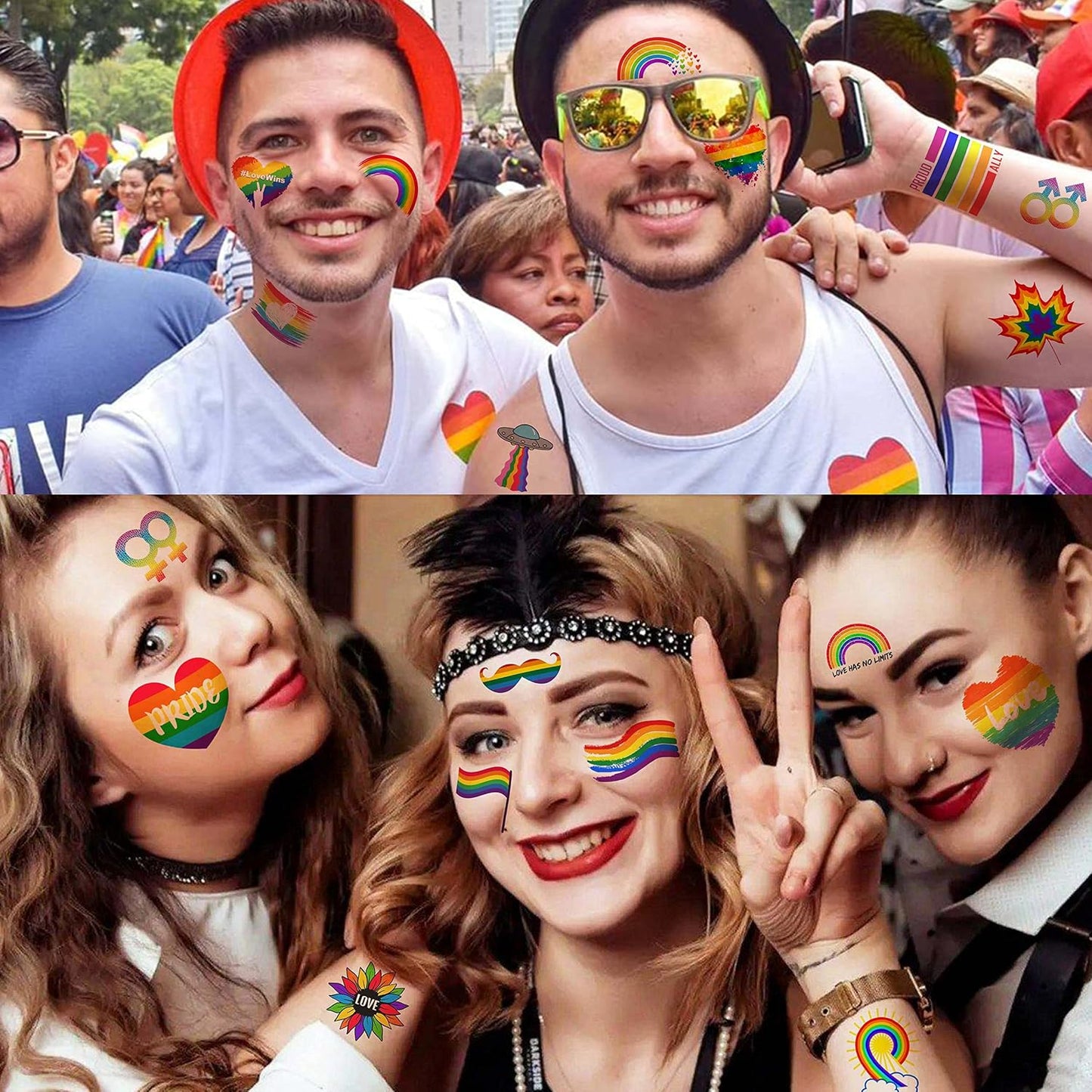 Rainbow Temporary Tattoos - 72 PCS LGBT Pride Face & Body Stickers | Colorful Rainbow Designs for Men & Women