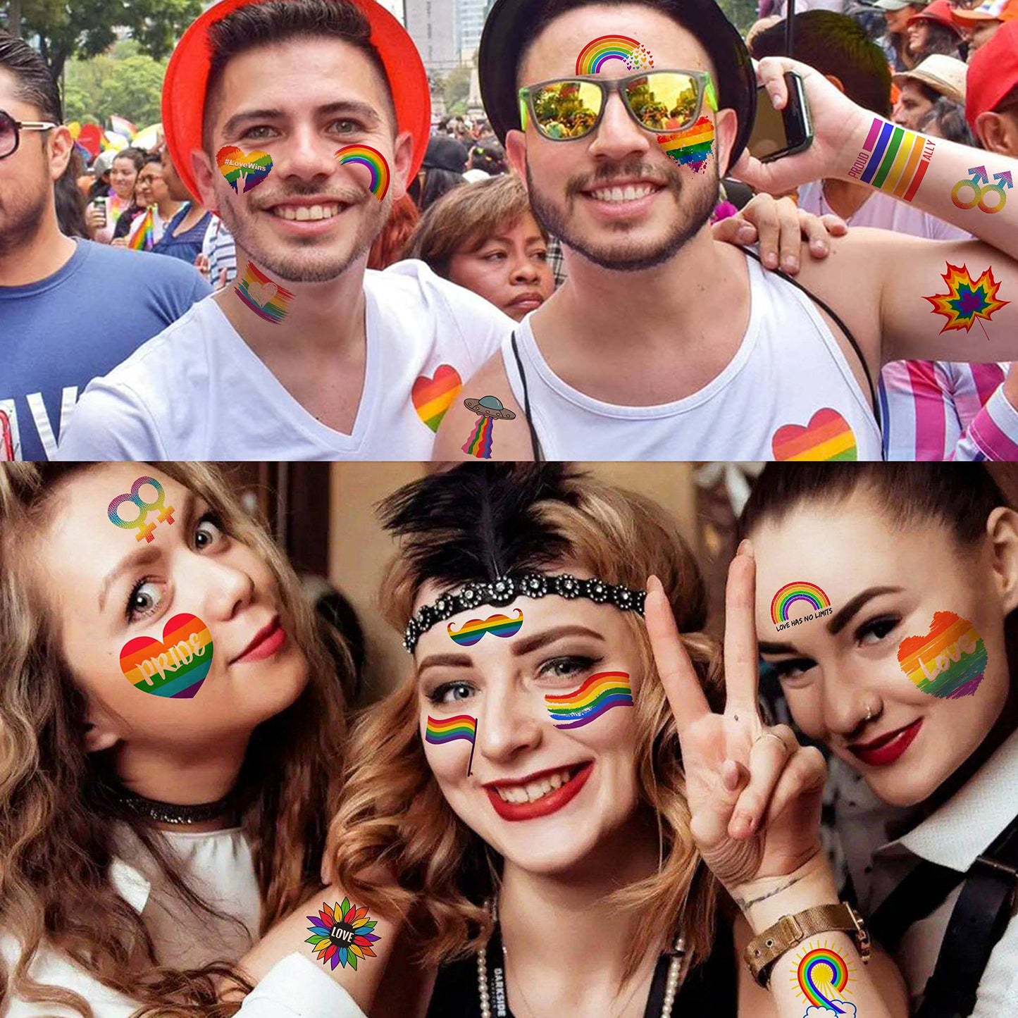 72 PCS Pride Tattoos, Rainbow Temporary Tattoos For Men Women Adults, LGBT Pride Face Tattoos Temporary, LGBTQ Flag Stripes Rainbow Body Stickers, LGBT Gay Pride Accessories Parade Celebrations Party