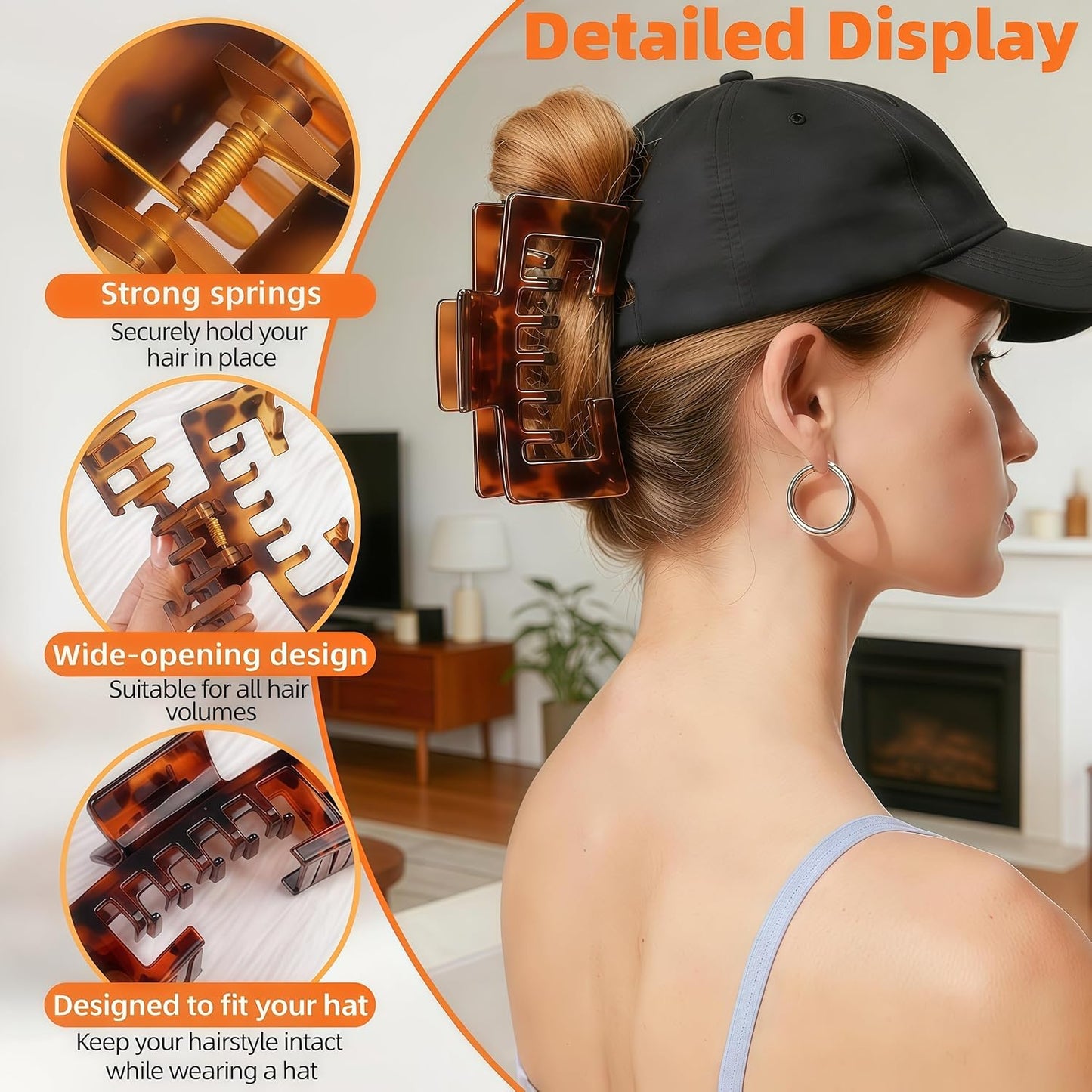 Claw Clips for Baseball Caps - Non-Slip Square Design Hair Accessories for Women | 4-Pack