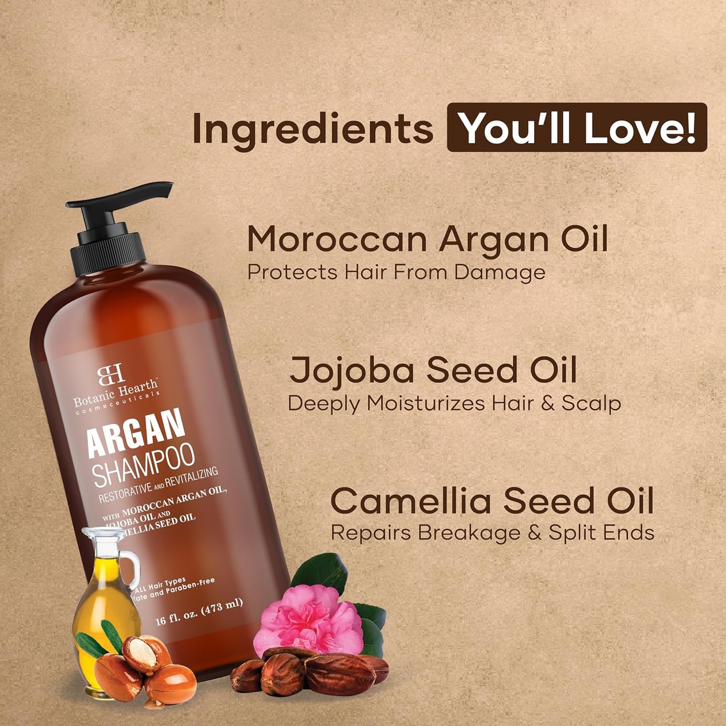 Botanic Hearth Argan Shampoo - Hydrating & Volumizing Formula for All Hair Types | 16 fl oz