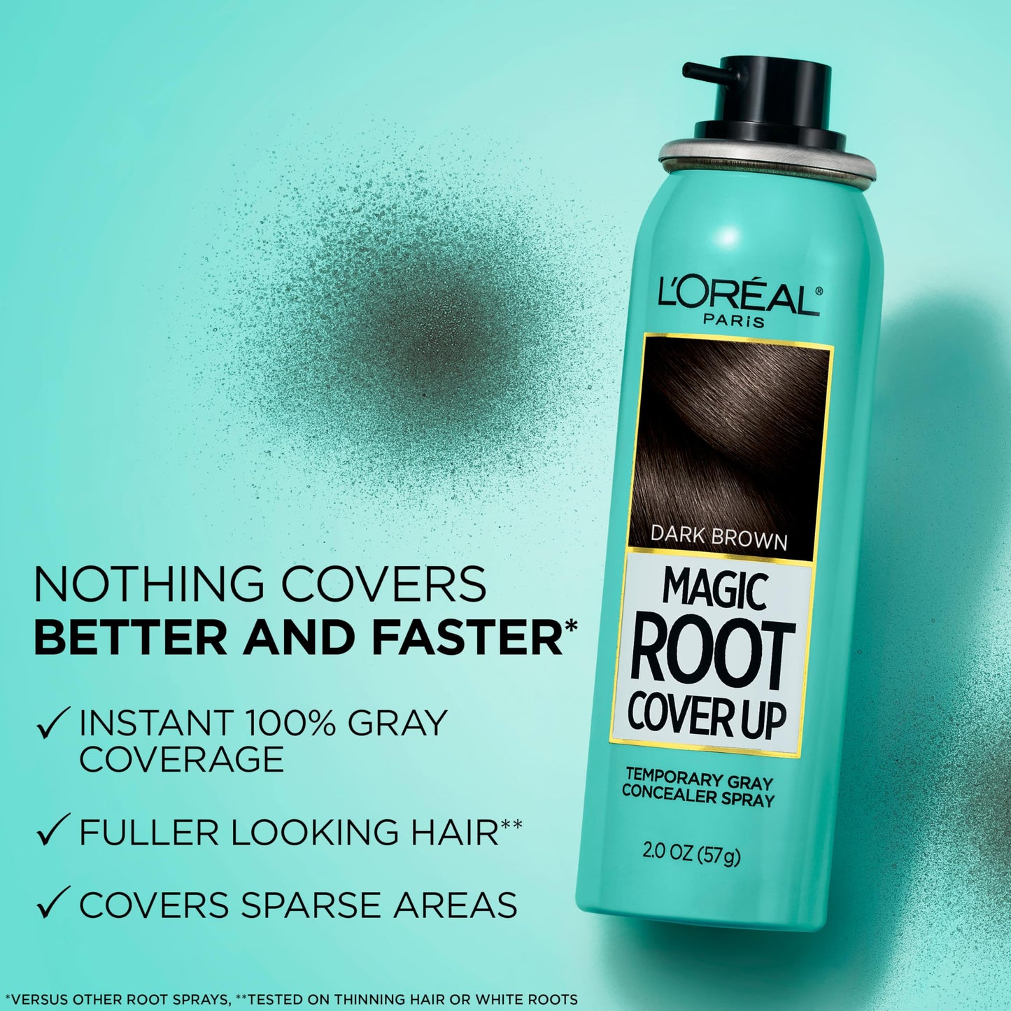 L'Oreal Paris Magic Root Cover Up Gray Hair Spray, 100% Gray Hair Coverage with Buildable, Lightweight, Transfer-Resistant, and Temporary Formula, Ammonia-Free, Medium Brown, 2 oz (2 Count)