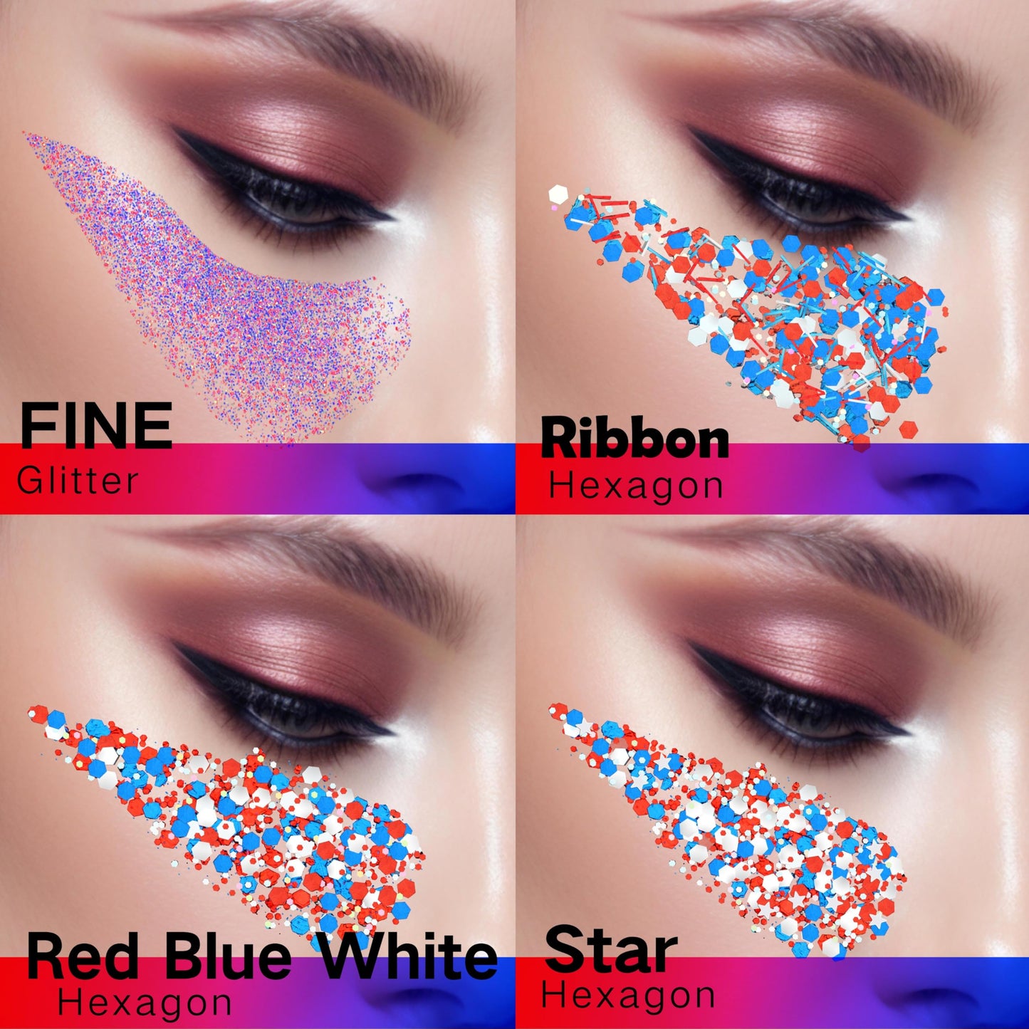 Paminify 4 Jars Red White Blue Hair Glitter,4th of July Body Face Glitter,USA Star Patriotic Sparkle Makeup for Football Games,Fourth of July Outfits for Women,Independence Day Accessories,40g/1.41 oz