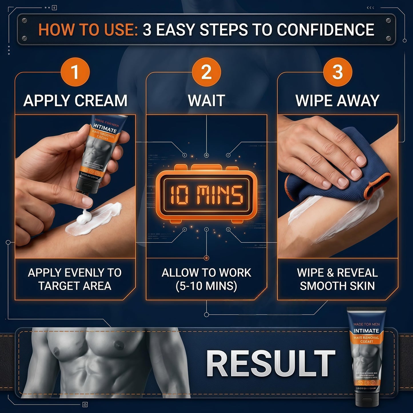 Intimate Hair Removal Cream for Men, Sensitive Skin Formula with Aloe Vera & Vitamin E, Painless Depilatory Cream for Private Parts, Chest, Back and Legs, 4.2 fl oz