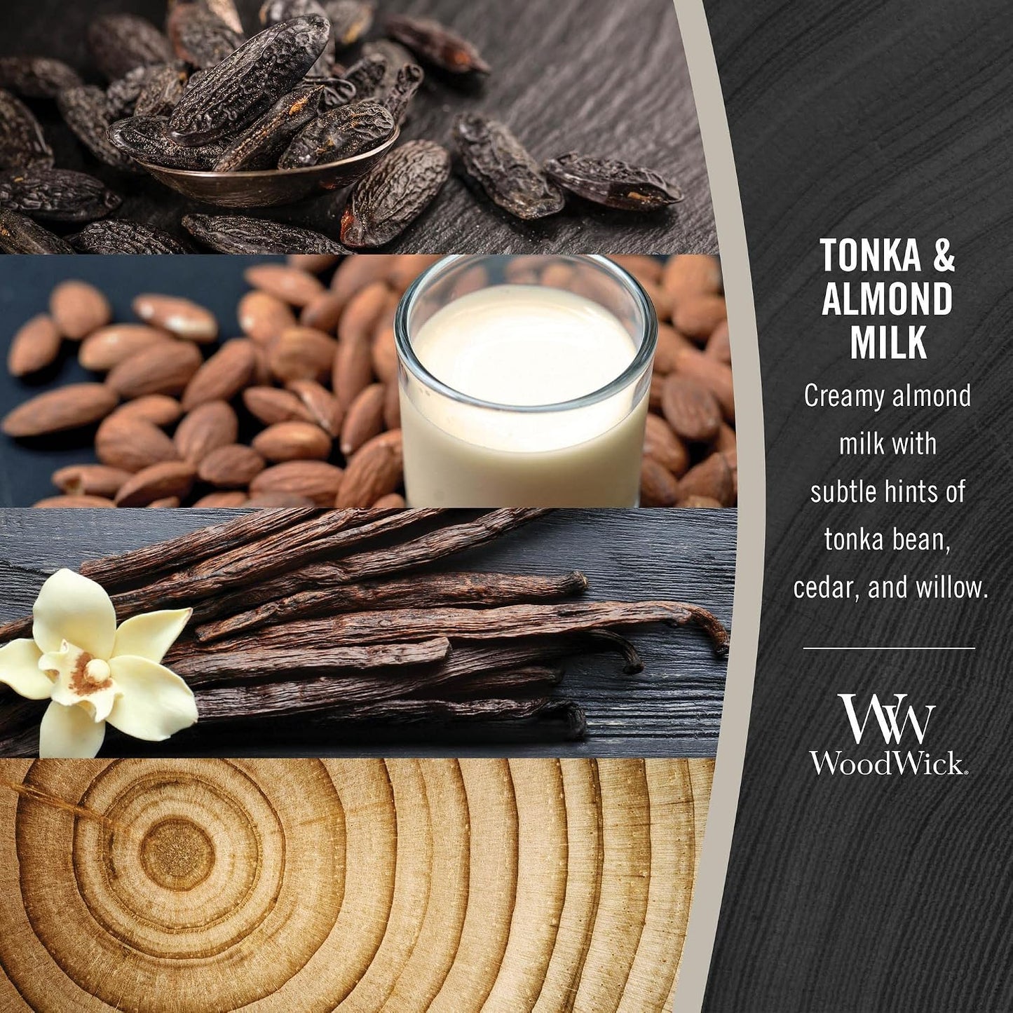 WoodWick Tonka & Almond Milk Candle - 9.7 oz Medium Hourglass with Crackling Wick | Perfect Gift for Men & Women