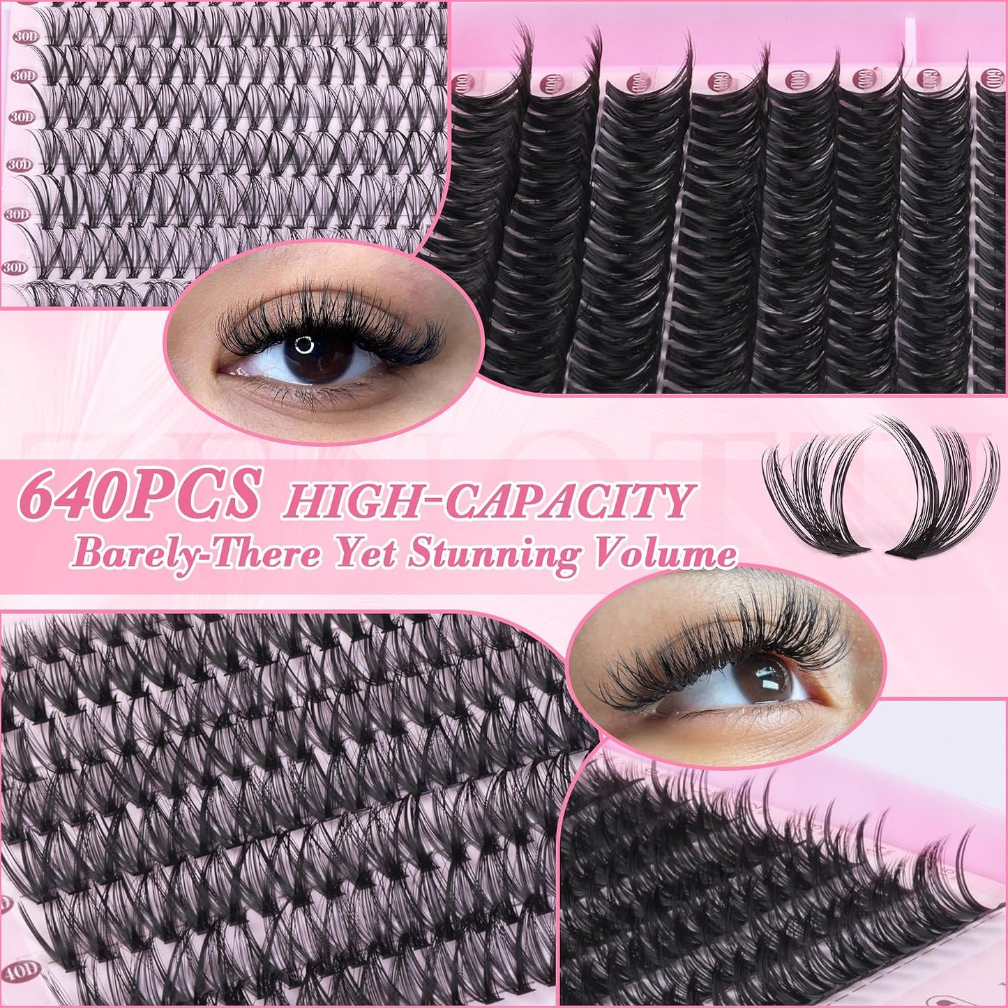 Natural Eyelash Clusters - 640PCS Wispy 30D/40D/50D/60D Extensions | 9-16mm DIY Individual Lashes