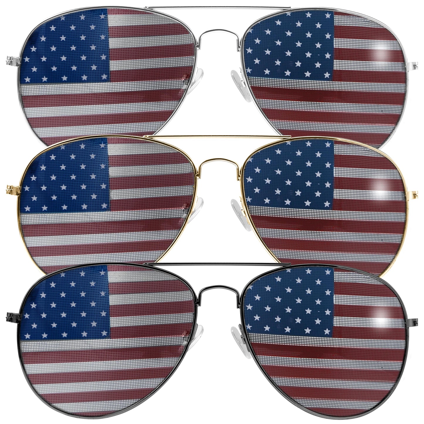 JOYIN 3 Pcs July 4th American Flag Sunglasses, Fourth of July Patriotic Sunglasses with Gold Silver and Black Frame, Red White Blue American Glasses for 4th of July Accessories, Party Favor