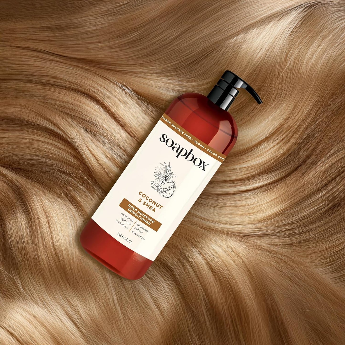 Coconut & Shea Conditioner - Hydrating Formula for Soft, Shiny Hair | 33.8oz Liter, Clean Ingredients