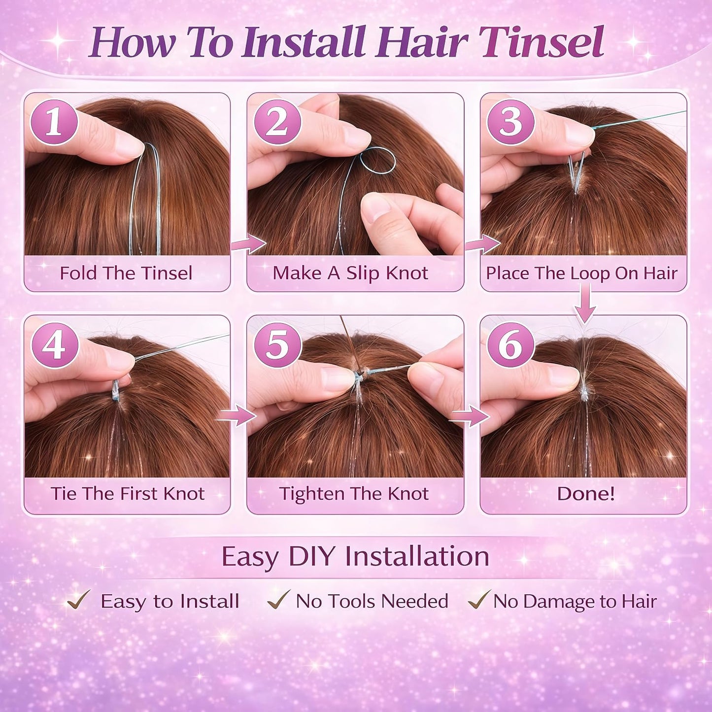Hair Tinsel Kit - 12 Color Sparkling Heat-Resistant Tinsel Extensions | 48-Inch Strands for Fairy Hair