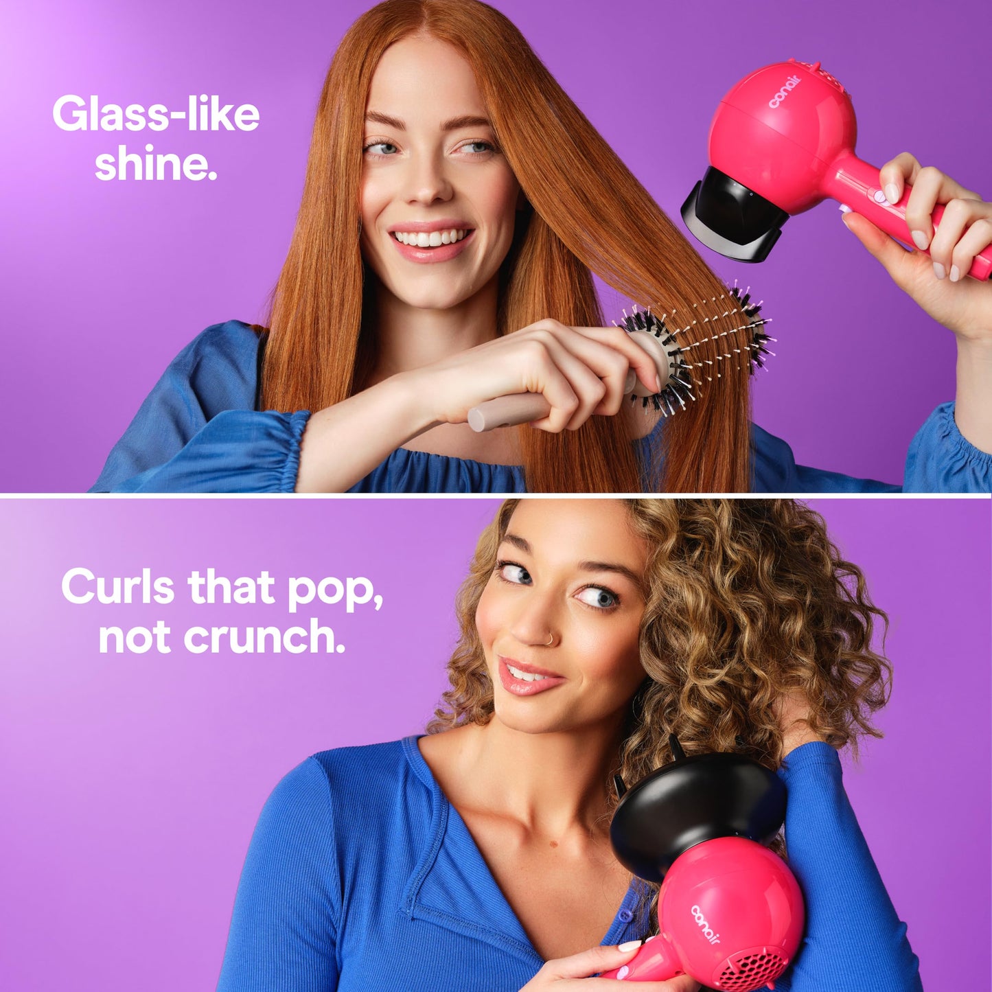Conair Cake Pop Hair Dryer with Diffuser & Concentrator Attachments, Blow Dryer, Hair Dryers for Women, Tourmaline Ceramic Technology, 3 Heat/2 Speed Settings, Compact Hair Dryer w/Concentrator, Pink