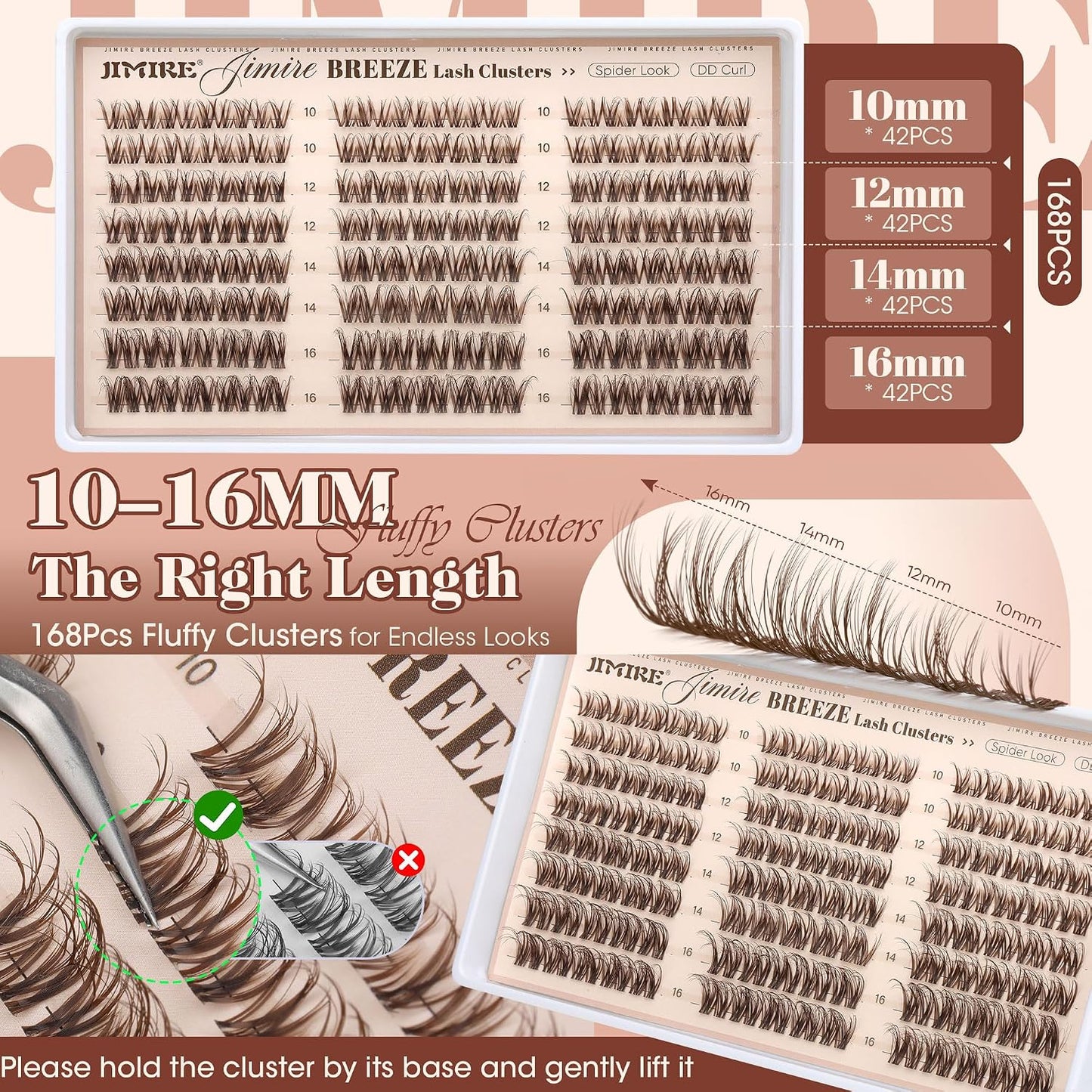 Brown Lash Clusters - Wispy Spider Lashes for Natural Look | 10-16MM DD Curl Eyelash Extensions
