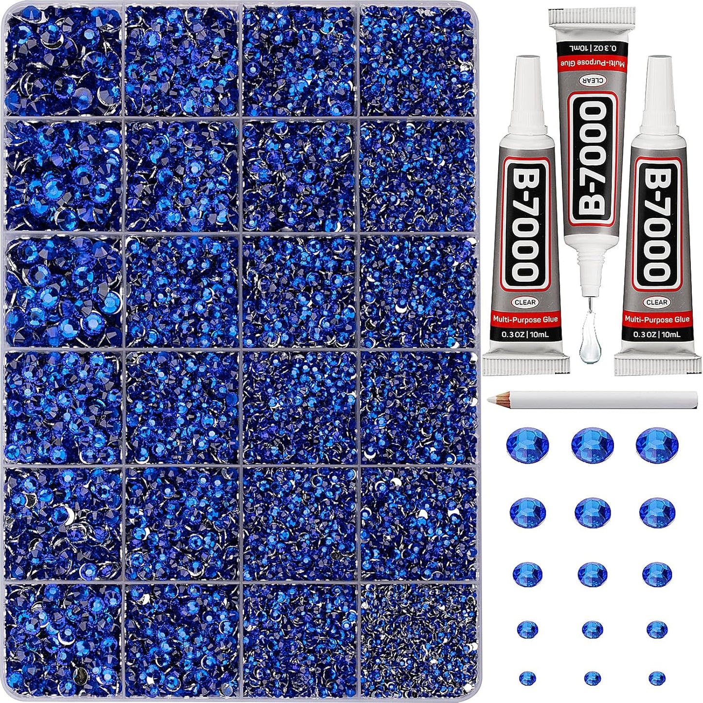 Red Rhinestones Bedazzler Kit - 6500 Pcs Flatback Crystals & B7000 Glue | 2-6mm Resin Gems for Crafts, Clothes, Shoes, Nails