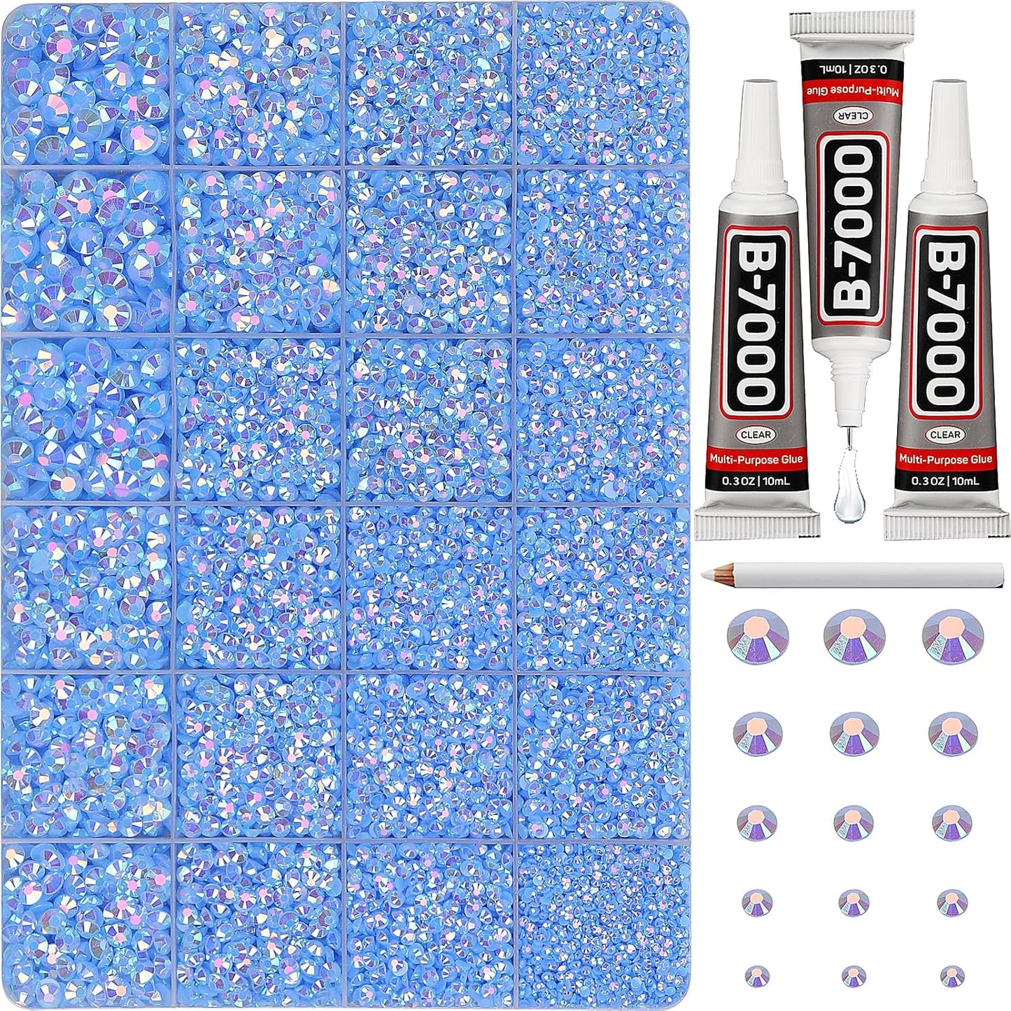 Red Rhinestones Bedazzler Kit - 6500 Pcs Flatback Crystals & B7000 Glue | 2-6mm Resin Gems for Crafts, Clothes, Shoes, Nails