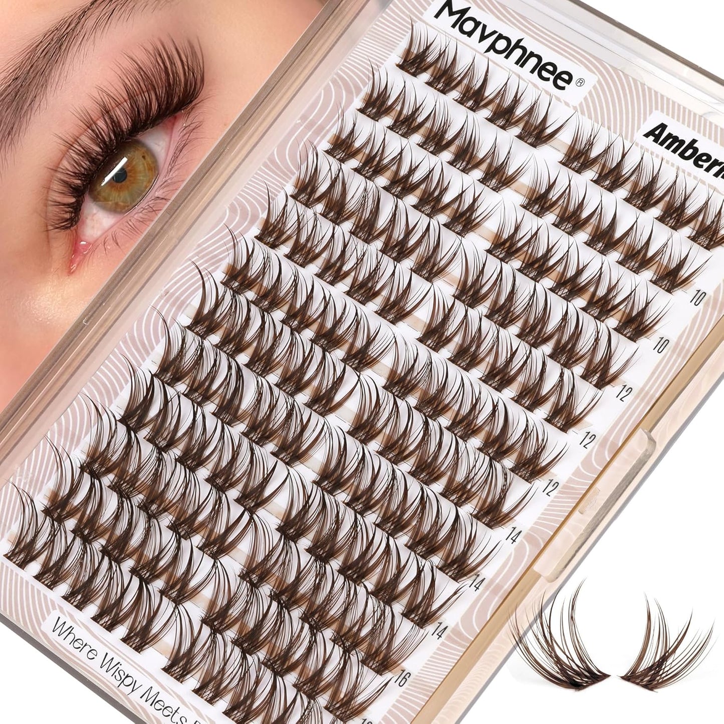 Anime Cluster Lashes - Brown Wispy Eyelash Extensions | C-Curly Spiky Manga DIY Pack (108 Pcs, 10-16MM)