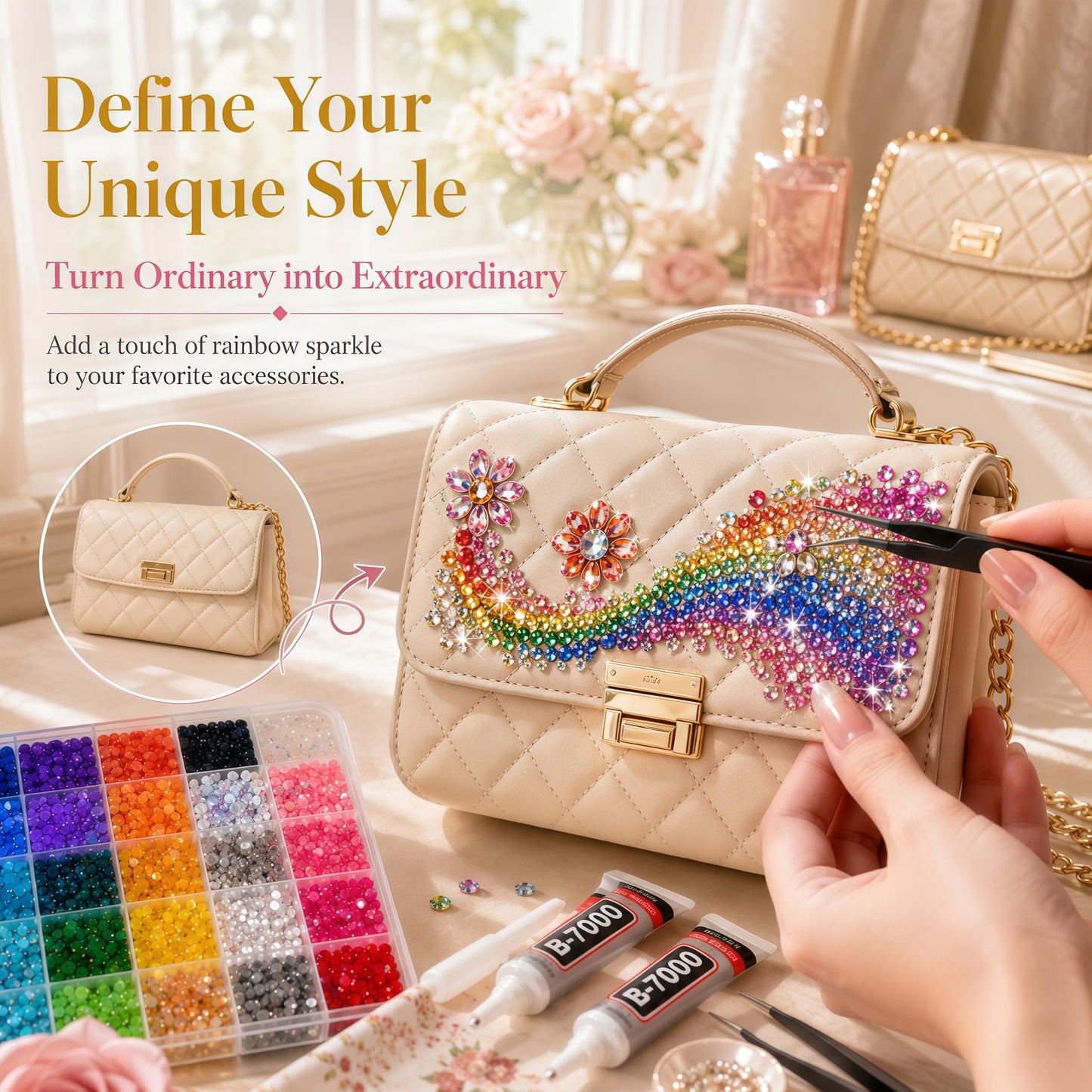 AMZGO 36000Pcs Rhinestones Bedazzling Kit, 30 Colors 3mm Flatback Resin Bedazzler Gems with 4Pcs 10ml B7000 Jewelry Glue for Bedazzled Thing Diamond Art Book Crafting Nail Kit