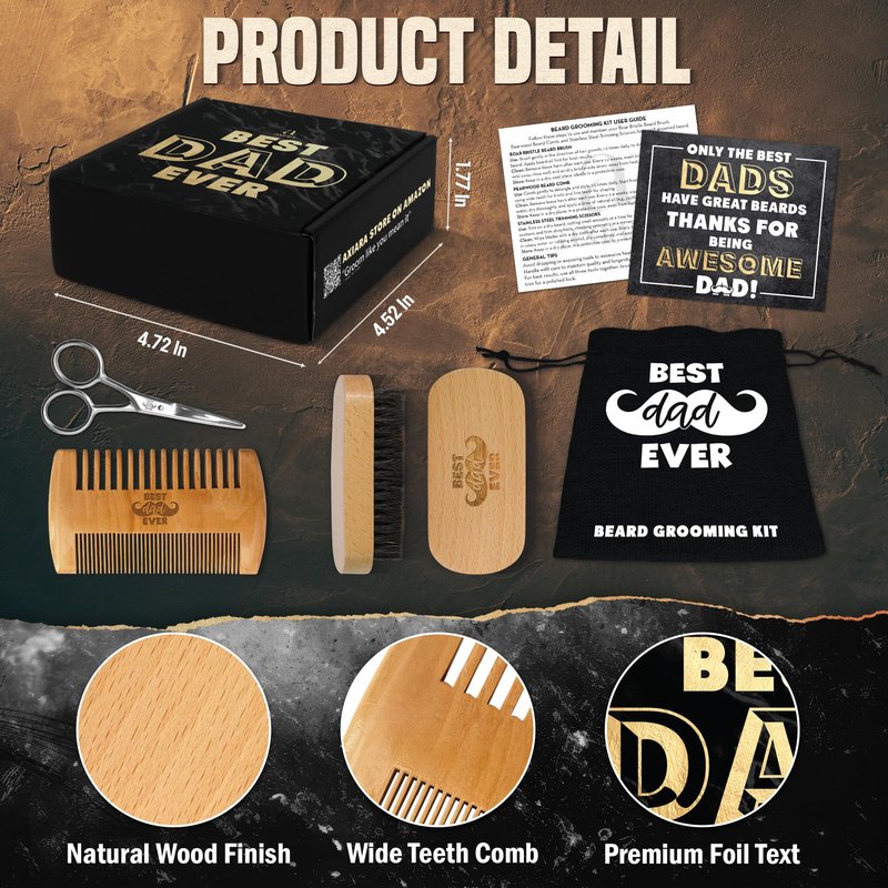 AXIARA Dad Gifts for Fathers Day from Daughter Son - Beard Kit for Men Grooming and Care with Brush, Comb, Scissors & Storage Bag - Best Dad Ever Gifts for Dad Father Stepdad, Beard Growth Kit for Men