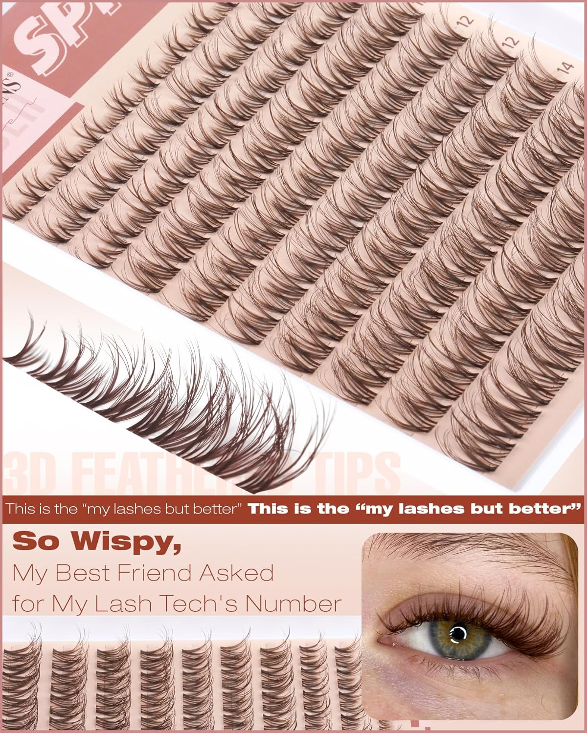 Brown Lash Clusters - Wispy D Curly Eyelash Extensions | Natural Individual Lashes 8-16MM