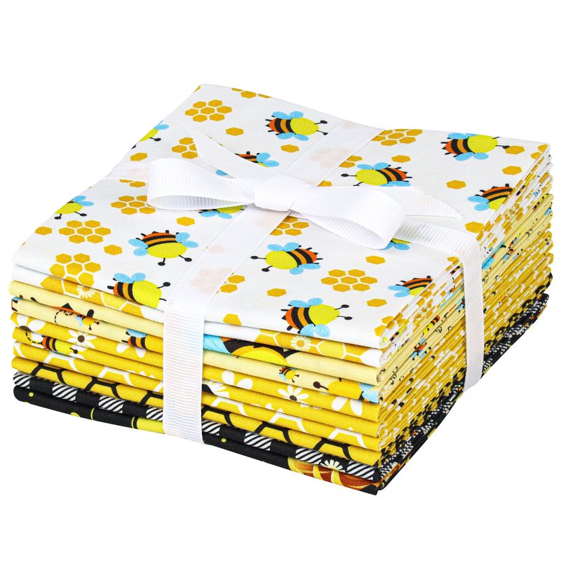 Craftido -25 Options- 100% Cotton Quilting Fabric Bundles 10pcs Fat Quarters 18”x21”-Medium Weight 5.2 oz- Soft Cotton for Quilting, Sewing Project, Patchwork, DIY Crafts – Honey Bees