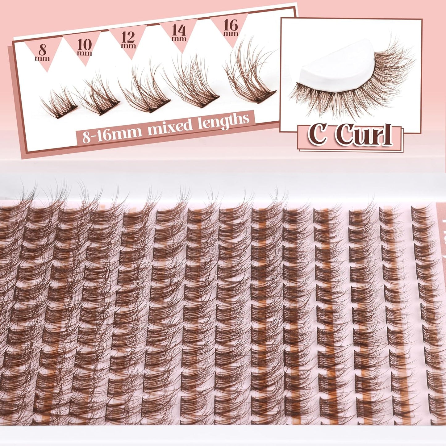 Brown Lash Clusters - Natural Wispy Eyelash Extensions | 154 Pcs C-Curly for Everyday Wear